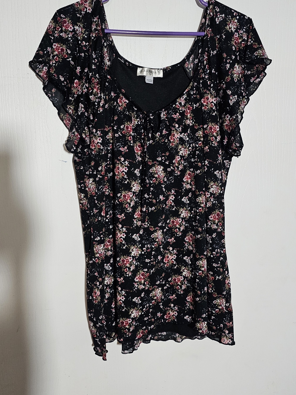 Floral Ruffle Sleeve Women's Top -XL
